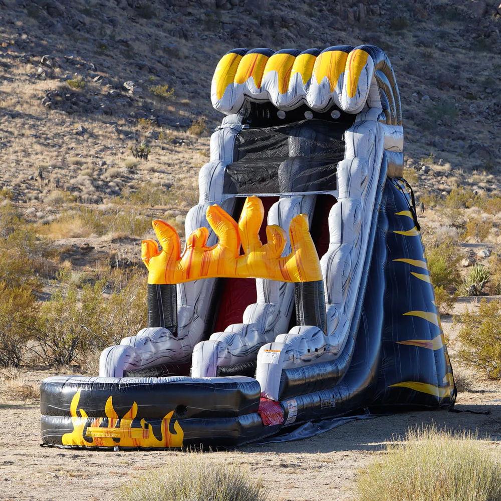 21ft Flame themed water slide rental Lakeland FL with XXL splash pool