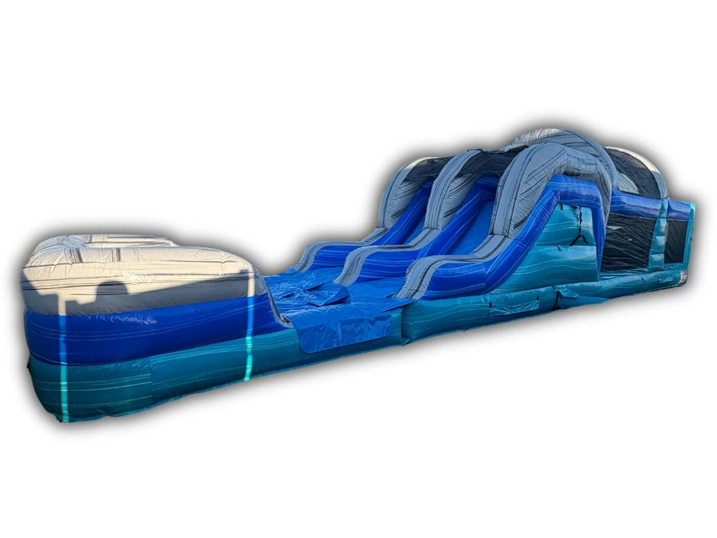 46ft Teal Blue Dual Lane Obstacle Course Water Slide rental in Bartow, FL — My Party Inflatables